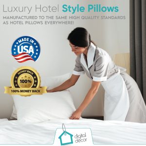 Digital Décor Cluster Fiber Pillow White Down Alternative Pillows Hypoallergenic Polyester Filled Soft Fluffy for Comfort Bed Support Standard Size – Set of 2